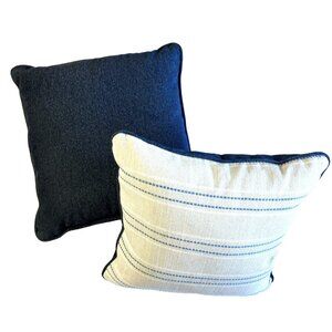 Pillow Decor 18 x 18 Throw Pillow Blue White Beige Stripes Set of 2 Upholstery